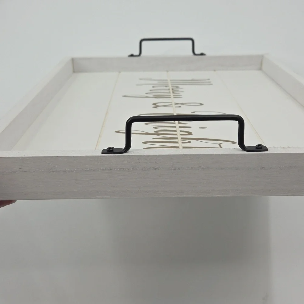 White Tray with Gold 'Merry & Bright' Text